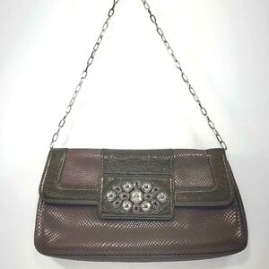 BRIGHTON Snake Embossed Leather Clutch with Chunky Rhinestones. P76